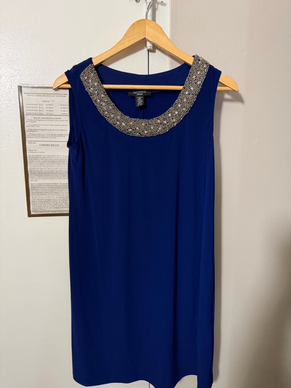 R&M Richards Royal Blue Beaded Neck Sleeveless Dress